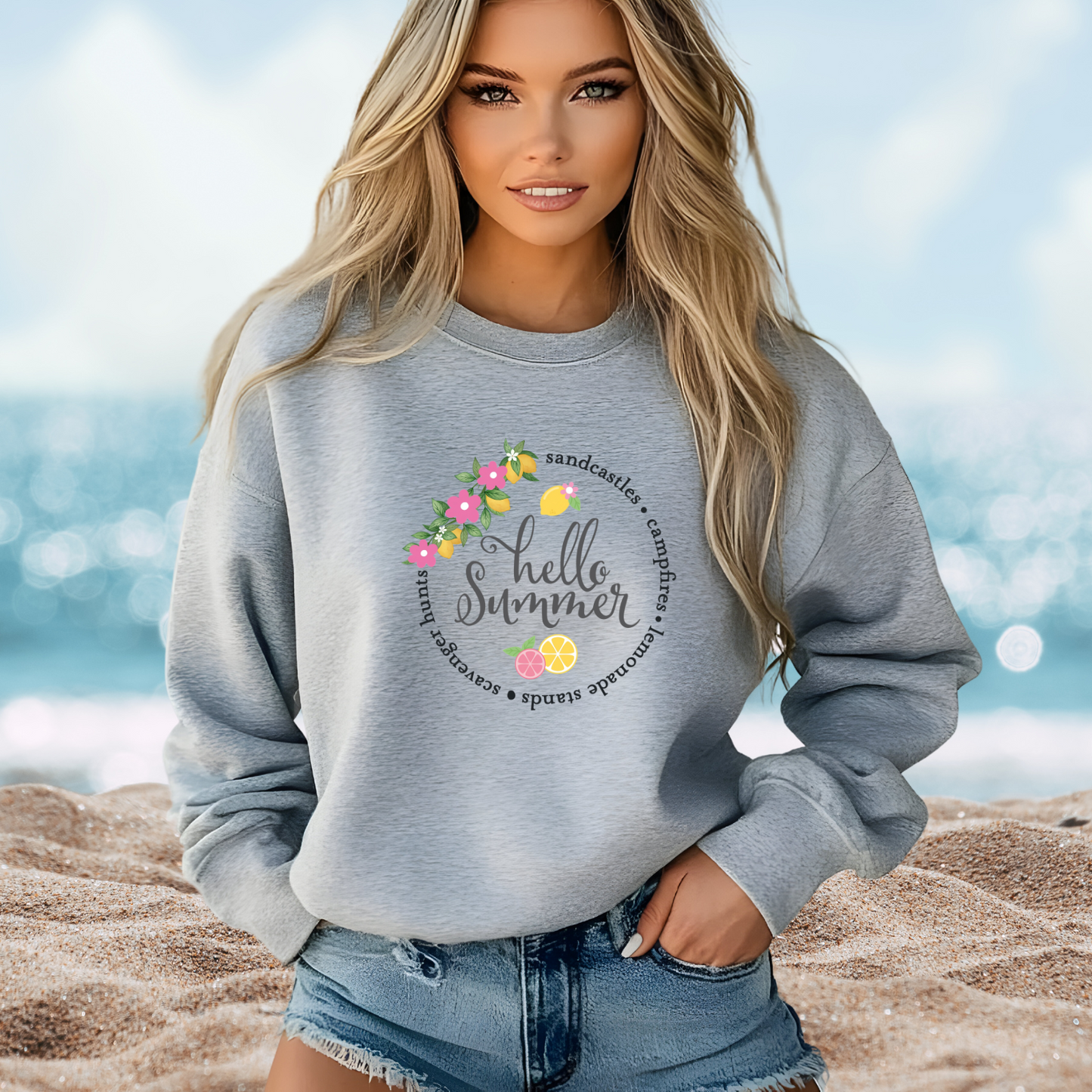 Hello Summer Sandcastles Crewneck Sweatshirt