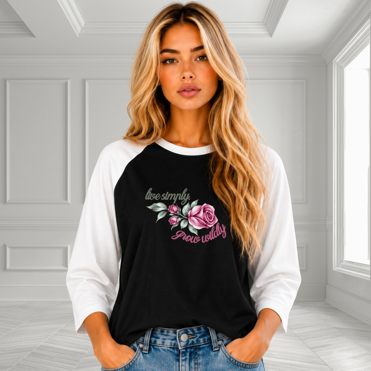 Live Simply, Grow Wildly Baseball Tee