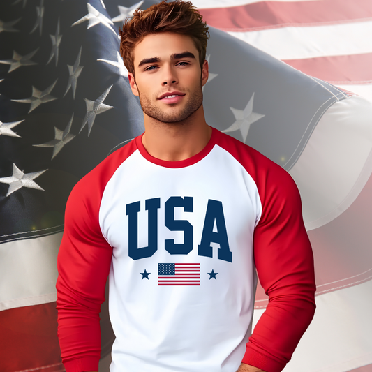 USA Flag Baseball Tee