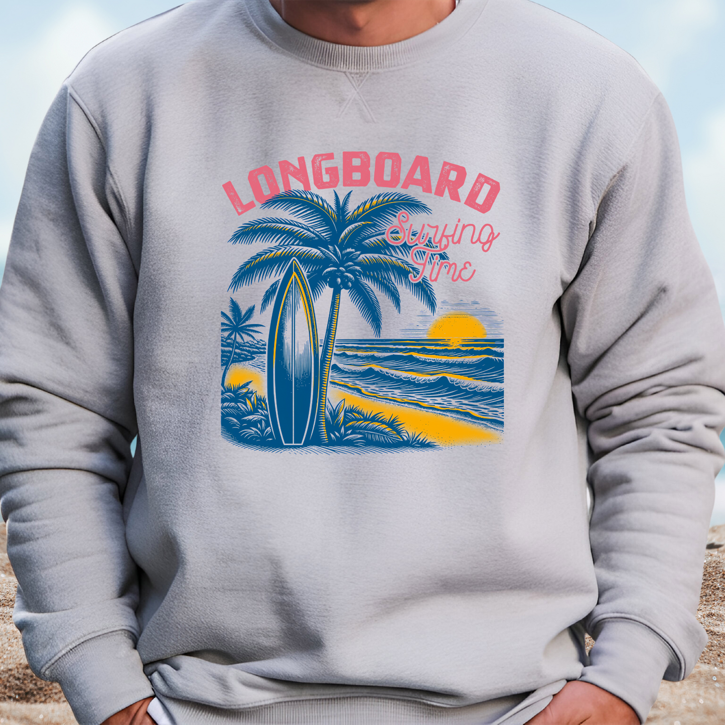 Longboard Surfing Crewneck Sweatshirt