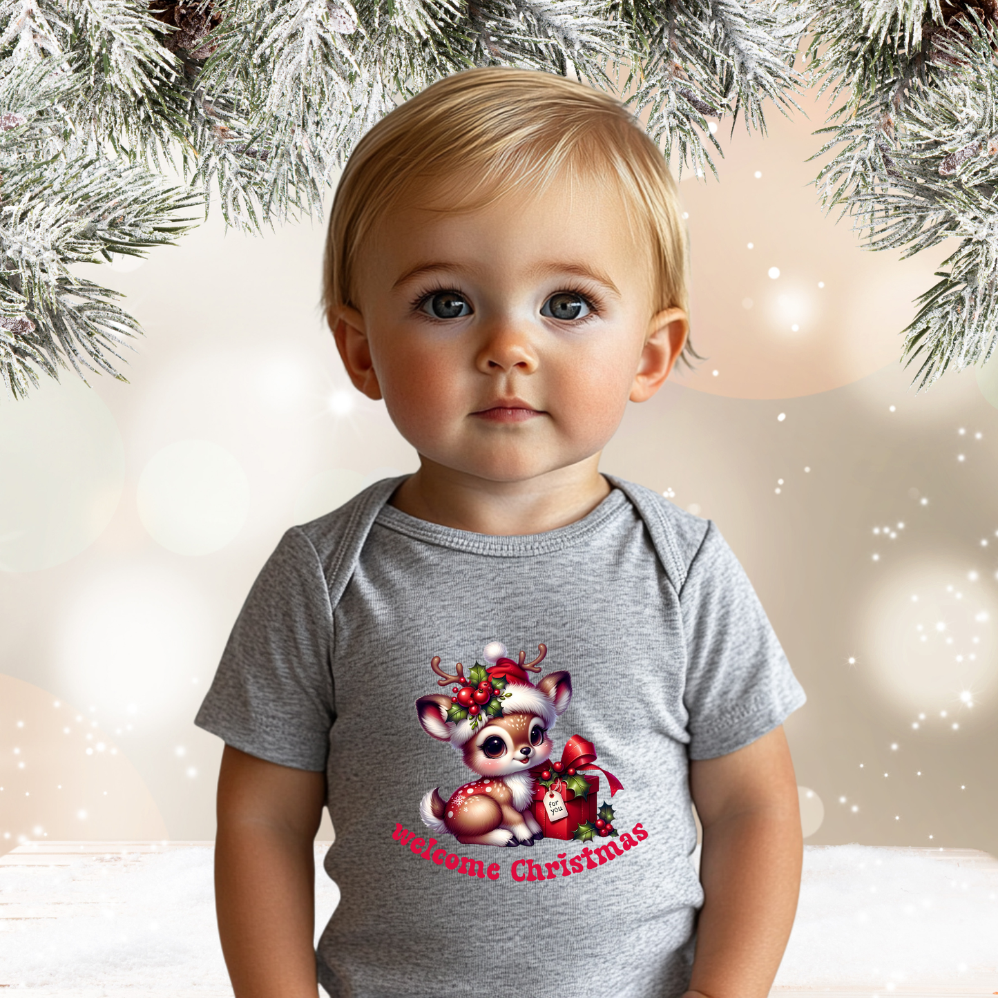 Welcome Christmas Infant Short Sleeve Onesie