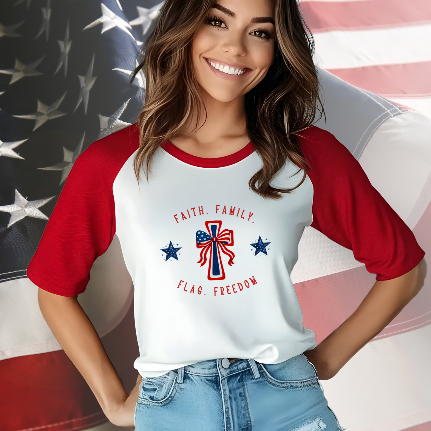 Faith Family Freedom Baseball Tee