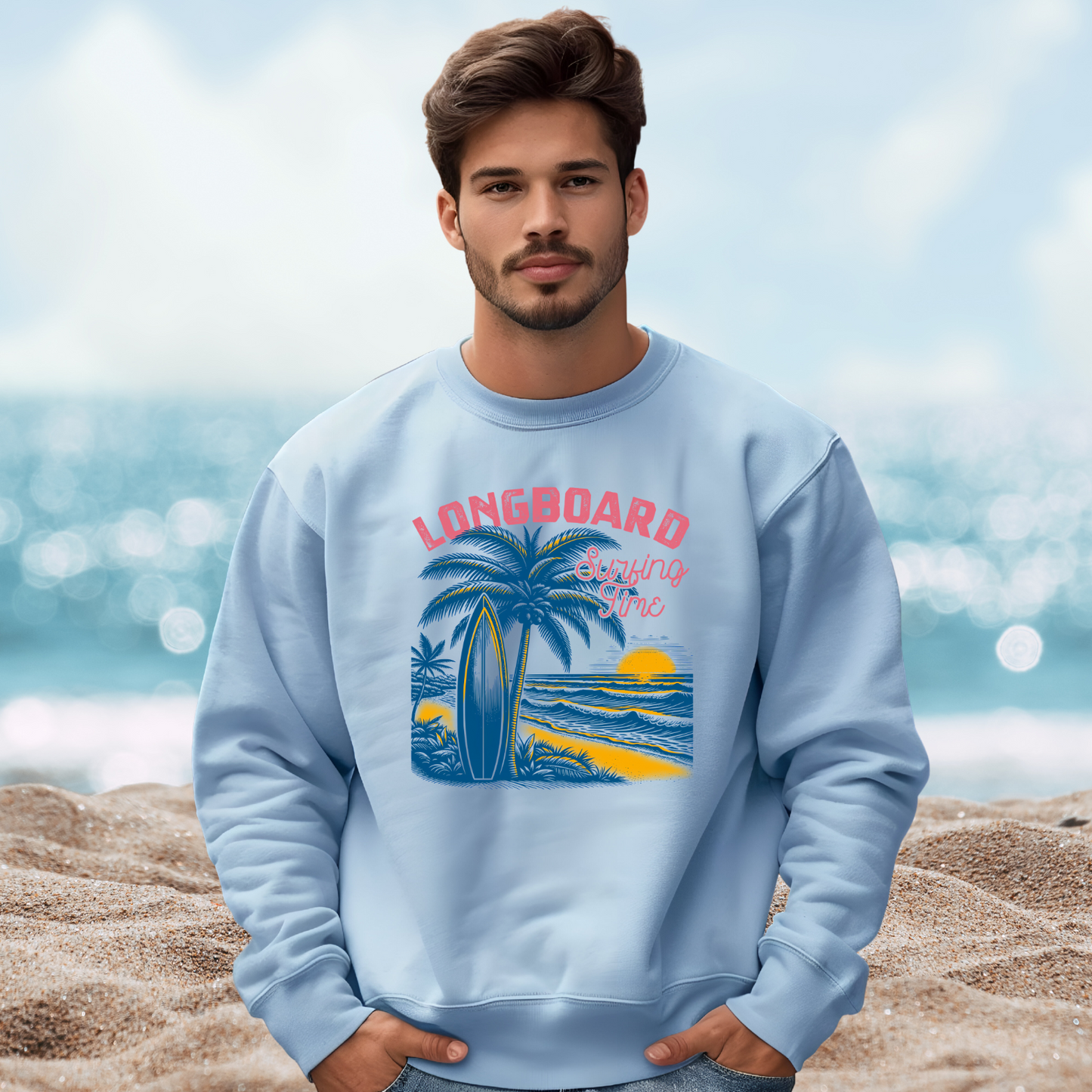 Longboard Surfing Crewneck Sweatshirt