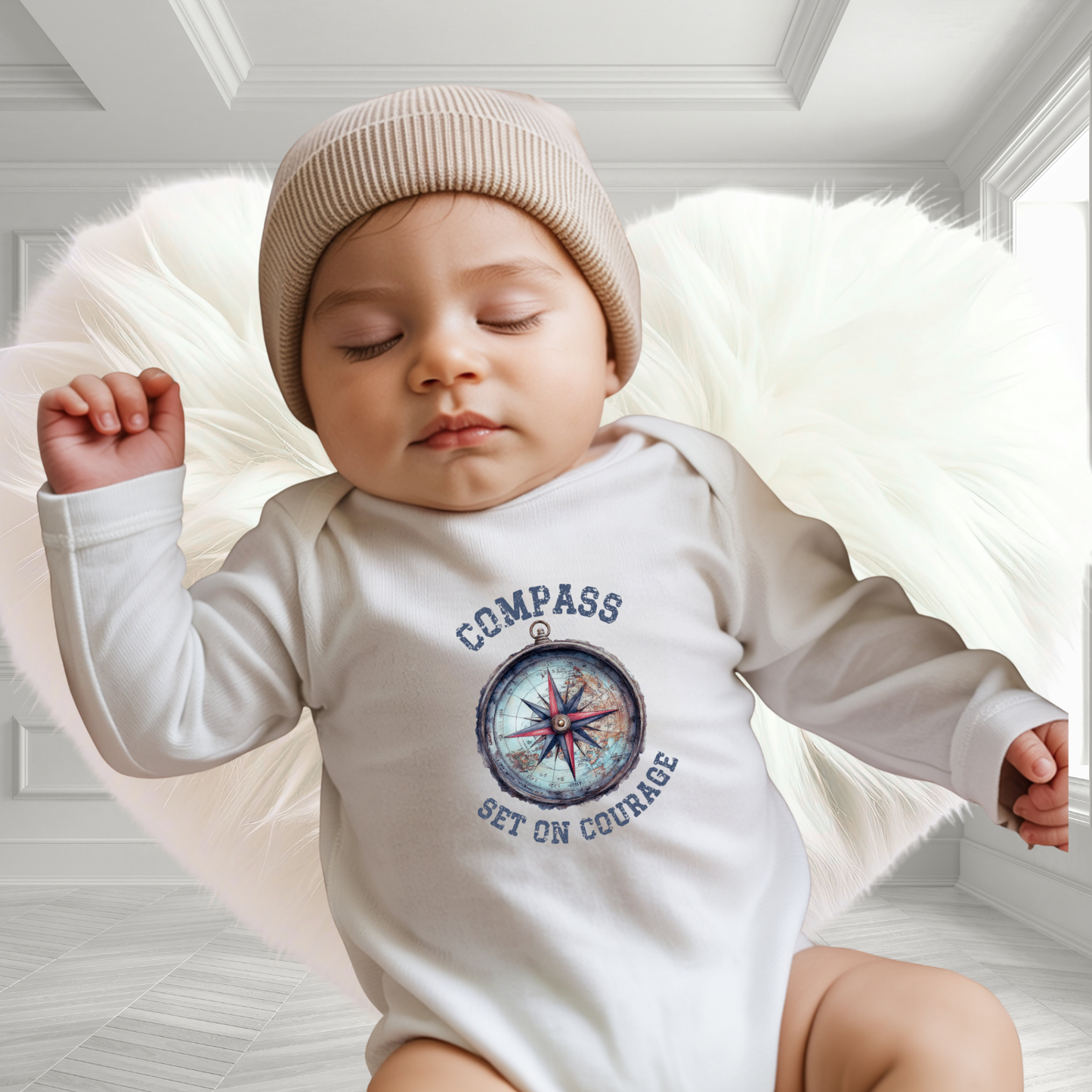 Compass Set On Courage Infant Long Sleeve Onesie