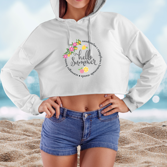 Hello Summer Lemons Crop Hoodie