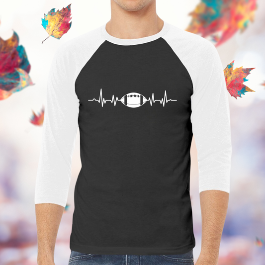 Football Heartbeat Baseball Tee