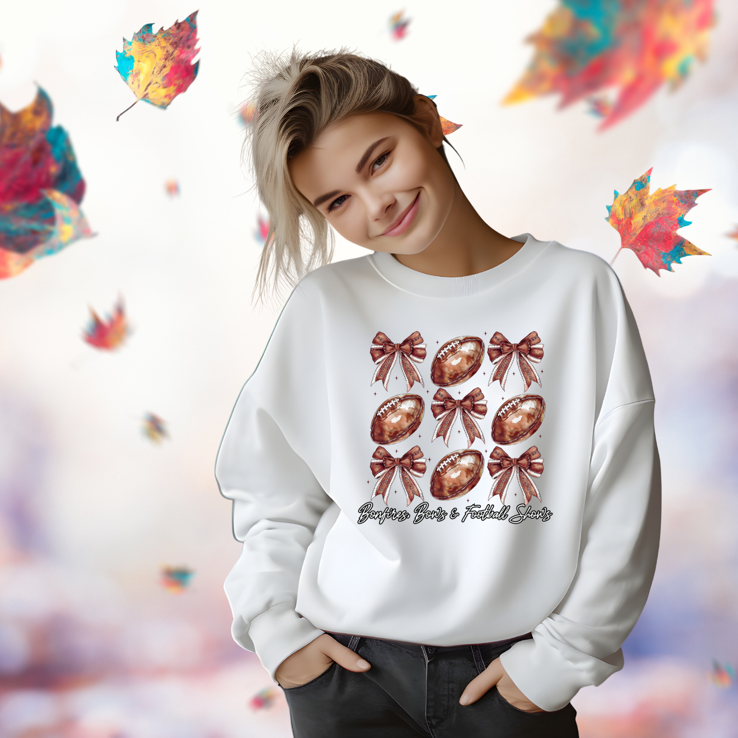 Bonfires, Bows, & Football Shows Crewneck Sweatshirt
