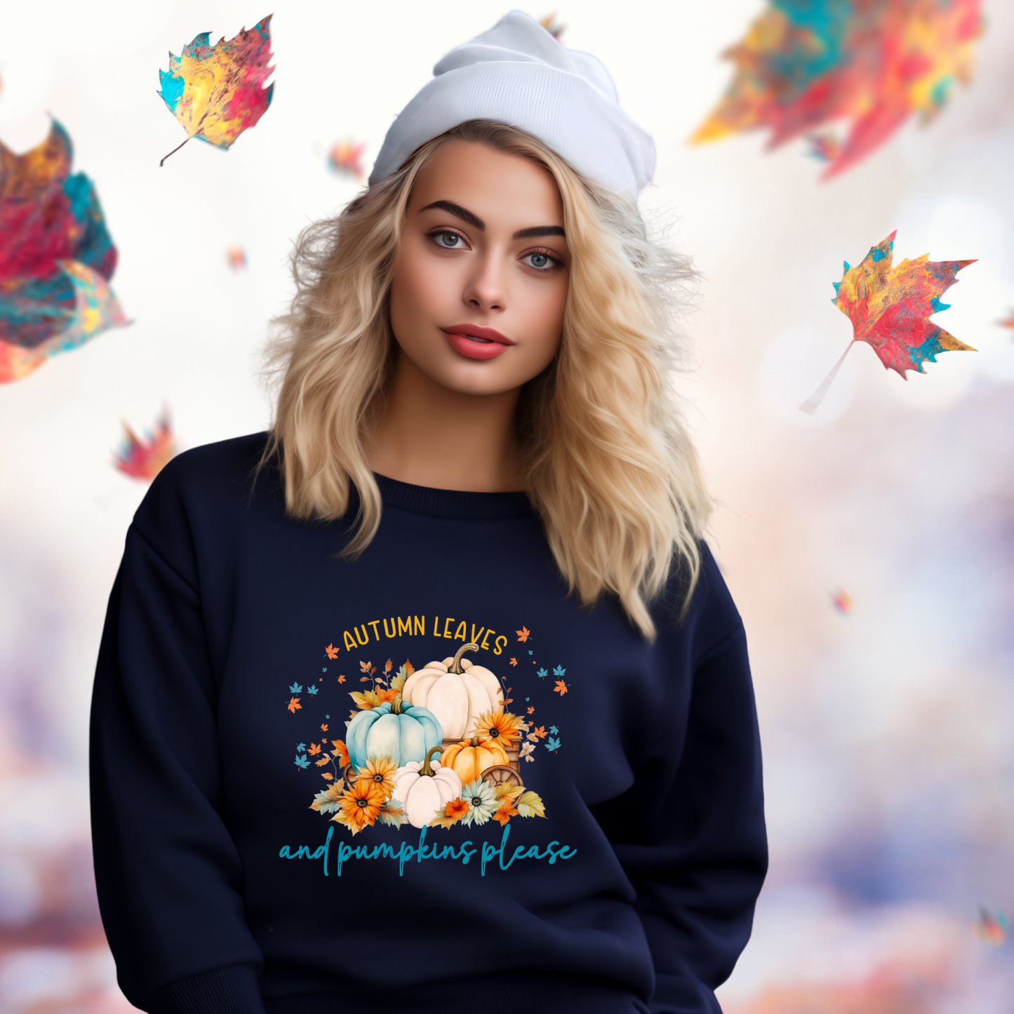 Autumn Leaves & Pumpkins Please Crewneck Sweatshirt