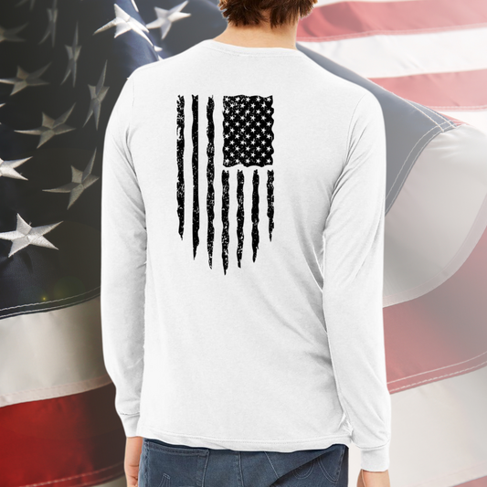 Distressed American Flag Long Sleeve Tee