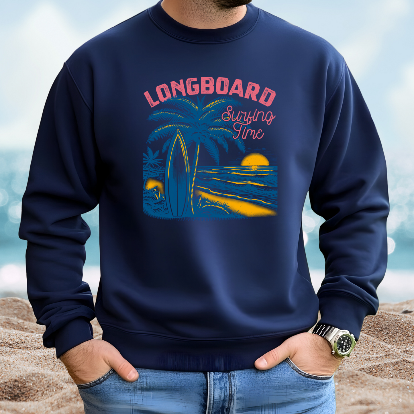 Longboard Surfing Crewneck Sweatshirt