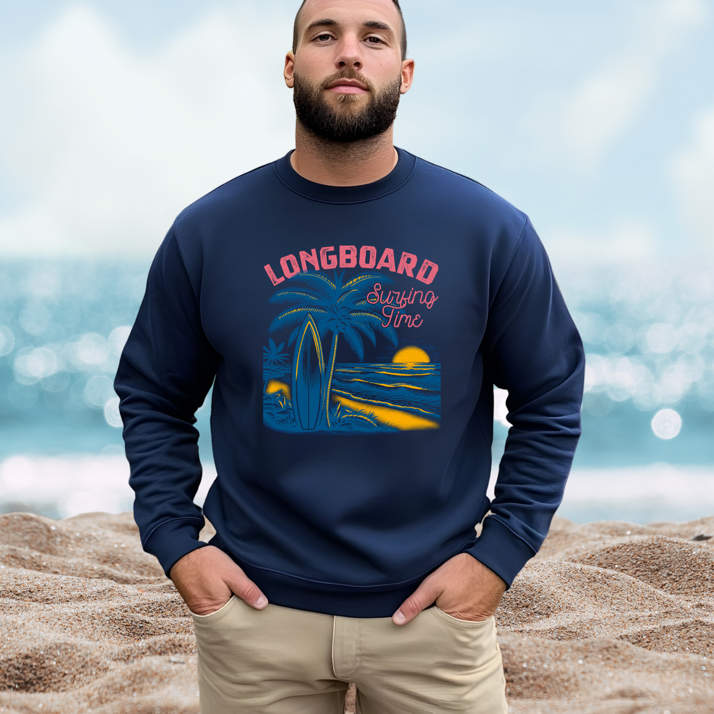 Longboard Surfing Crewneck Sweatshirt