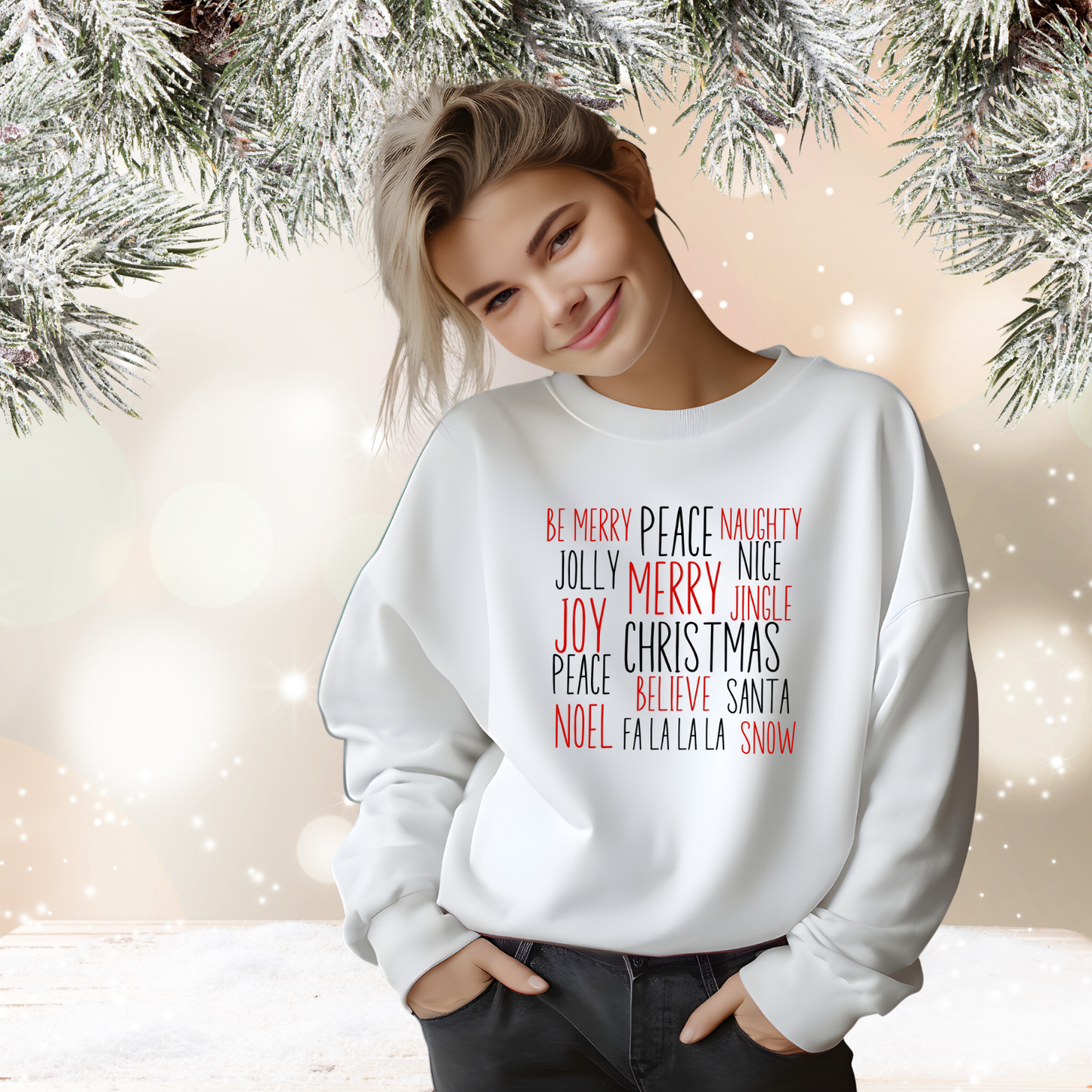 Festive Holiday Words Crewneck Sweatshirt