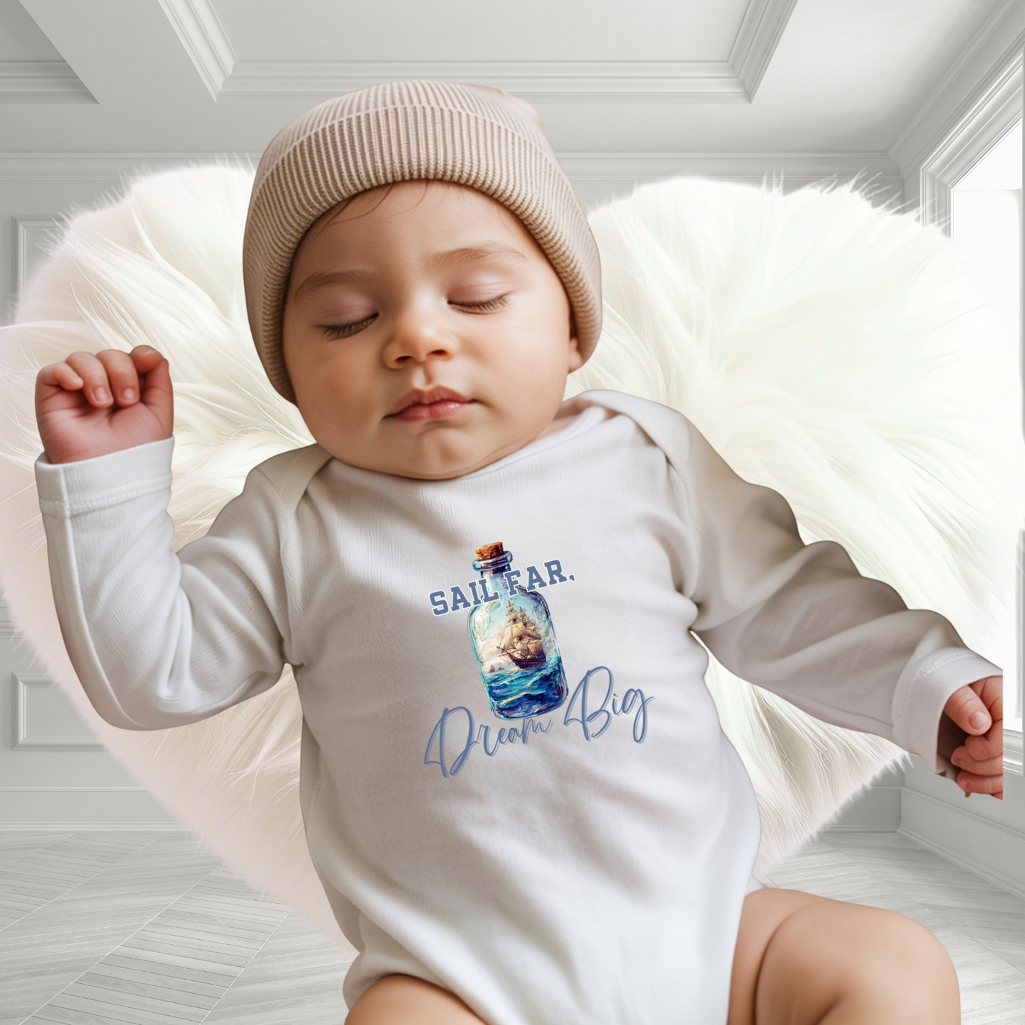 Sail Far, Dream Big Infant Long Sleeve Onesie