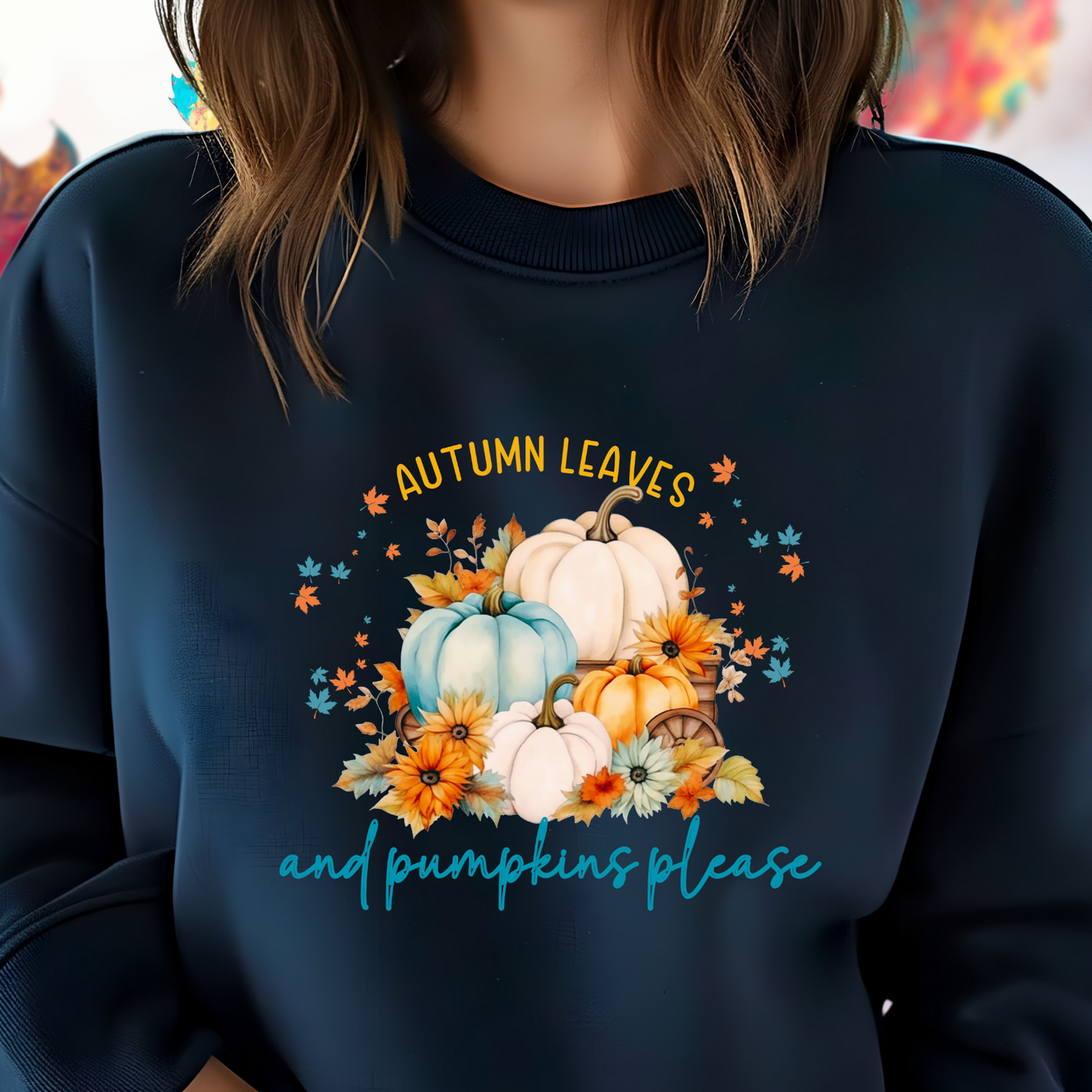 Autumn Leaves & Pumpkins Please Crewneck Sweatshirt