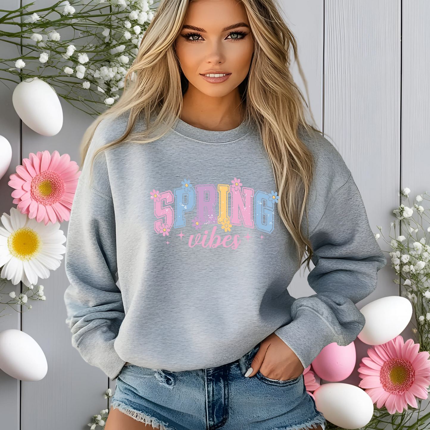 Varsity Spring Vibes Crewneck Sweatshirt