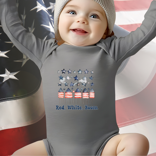 Red White Boom Infant Long Sleeve Onesie