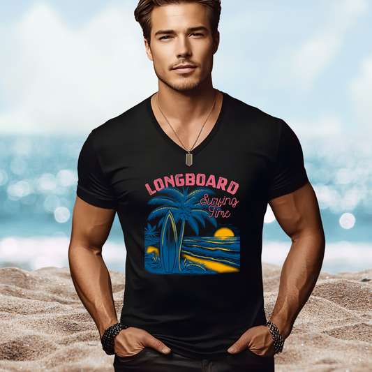 Longboard Surfing V-Neck Tee