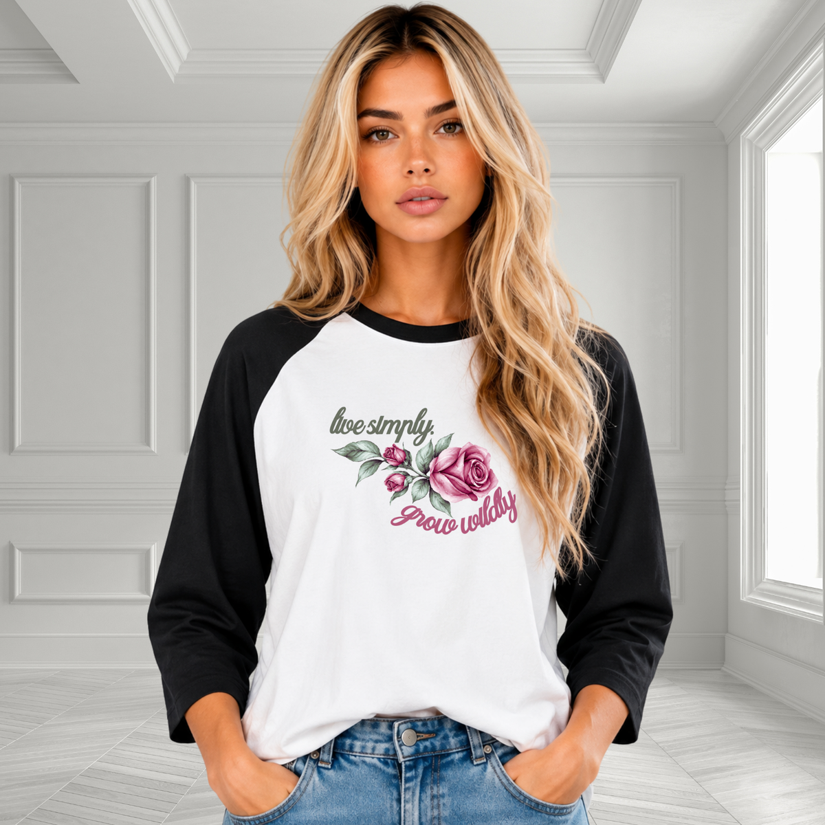 Live Simply, Grow Wildly Baseball Tee