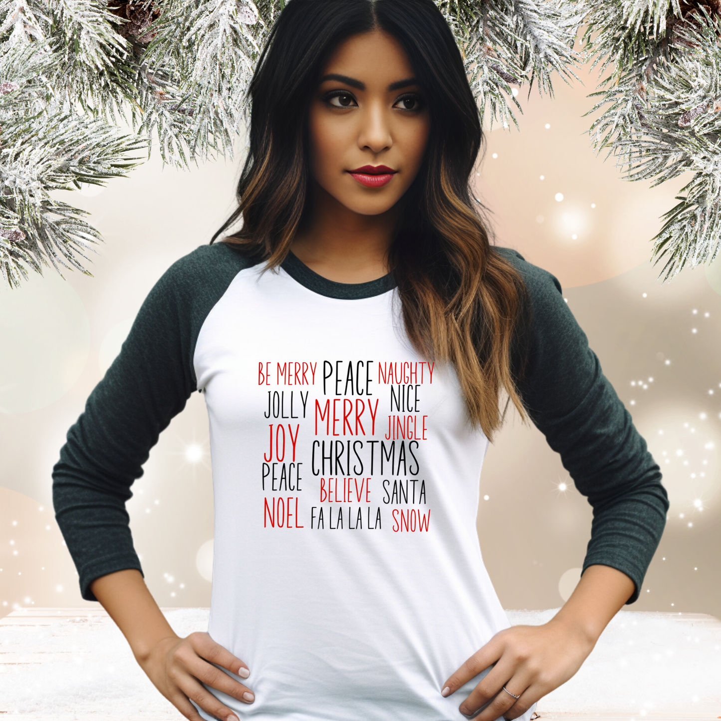 Festive Holiday Words Baseball Tee