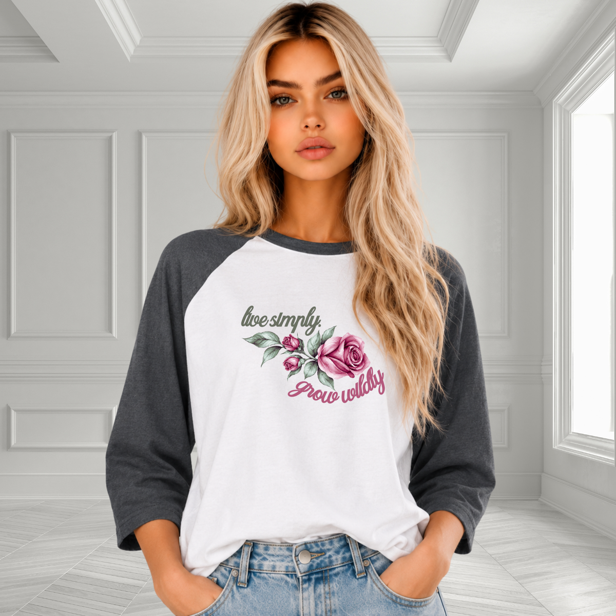 Live Simply, Grow Wildly Baseball Tee