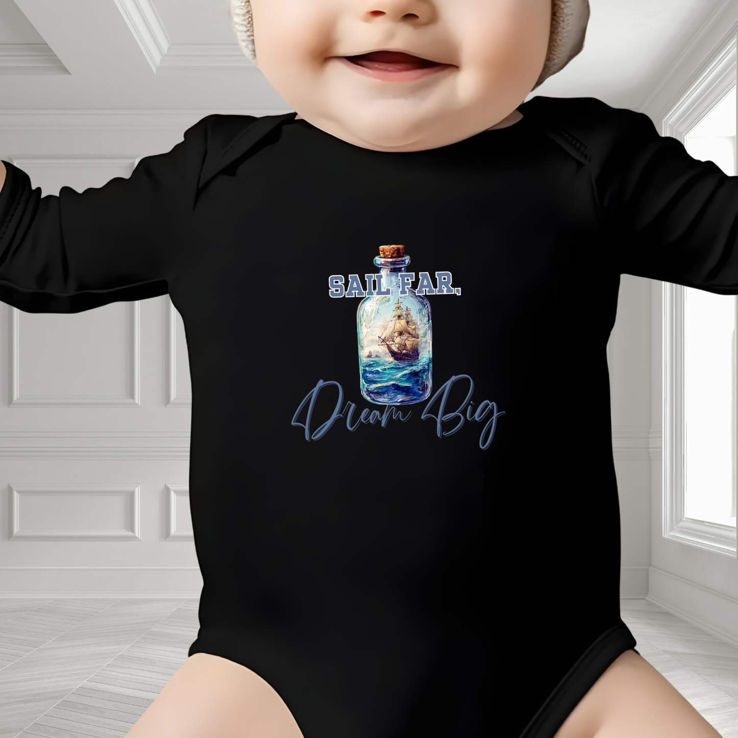 Sail Far, Dream Big Infant Long Sleeve Onesie