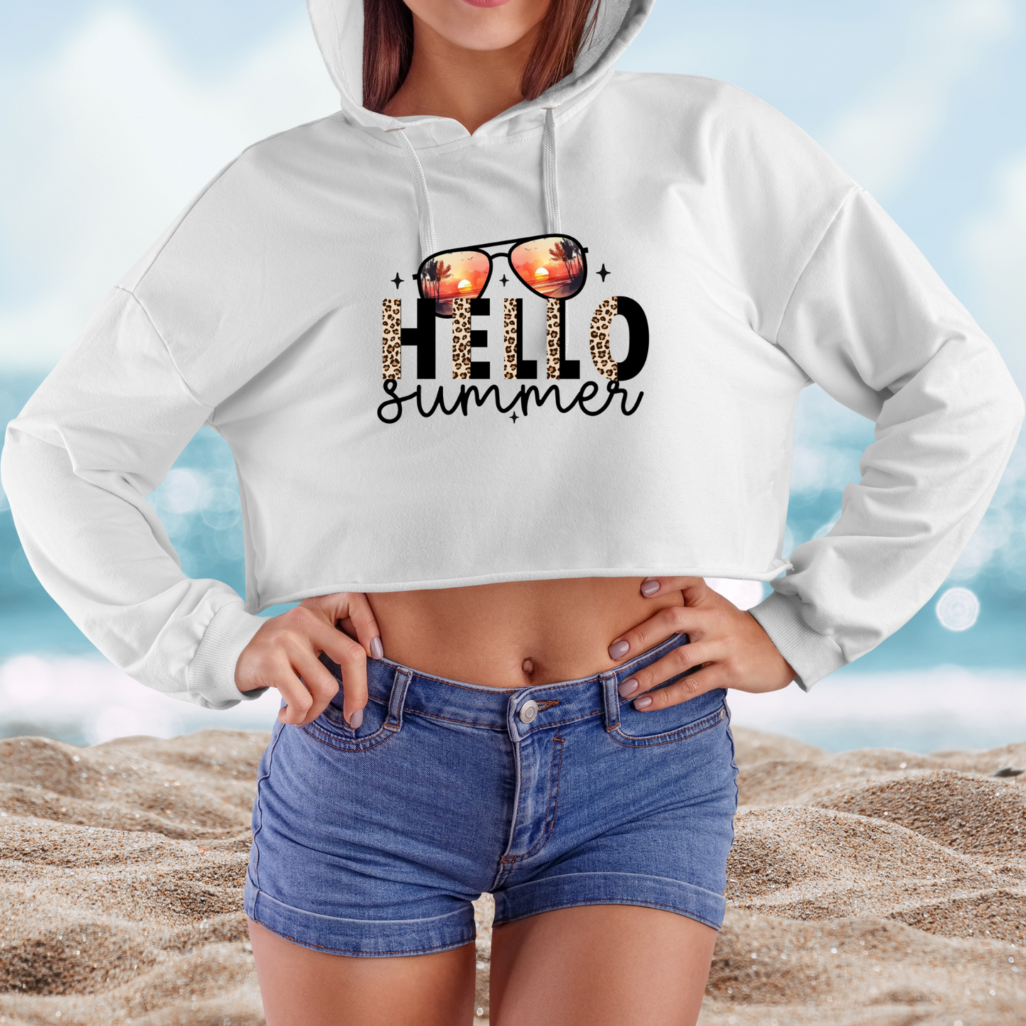 Hello Summer Crop Hoodie