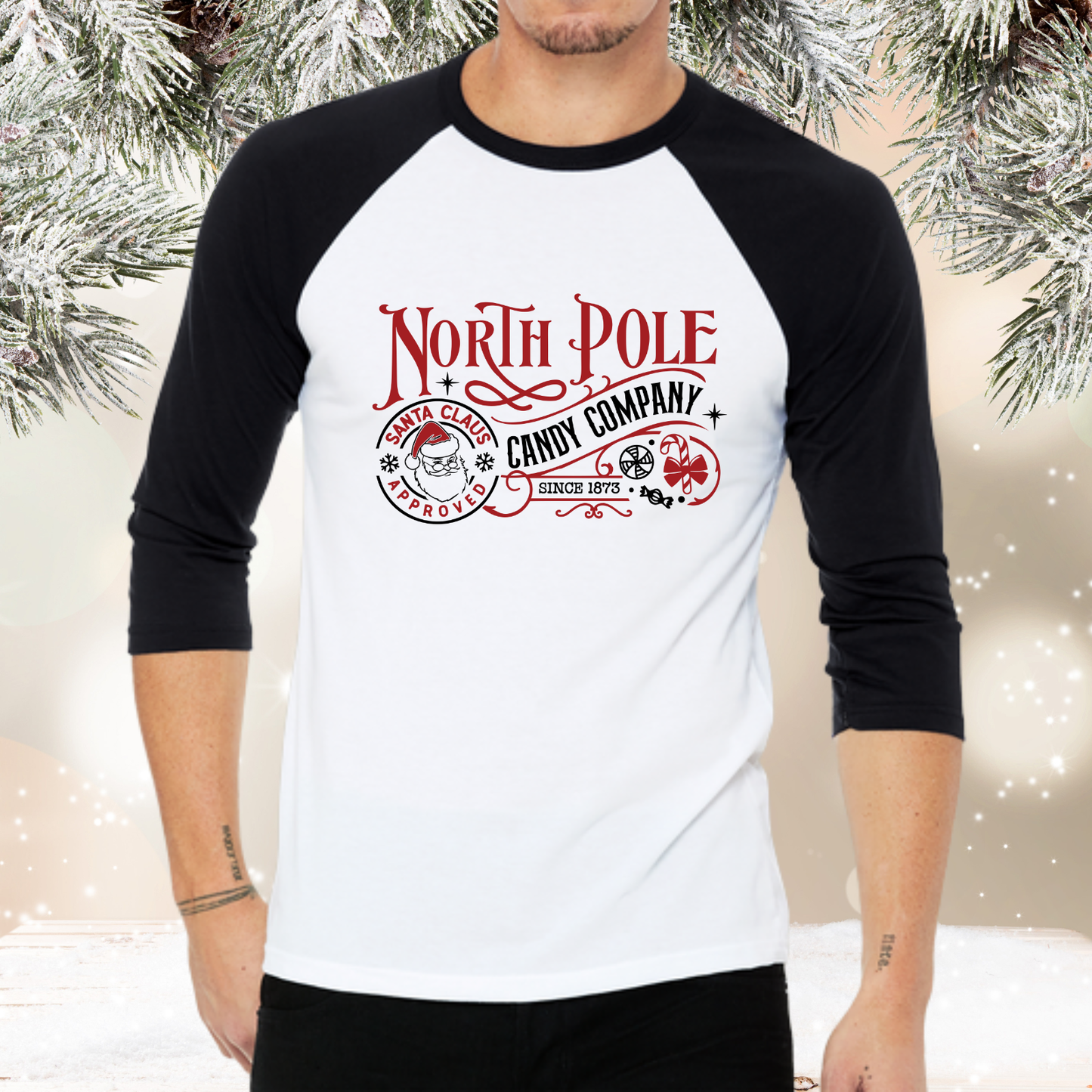 North Pole Candy Company Baseball Tee