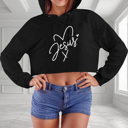 Love Jesus Heart Crop Hoodie