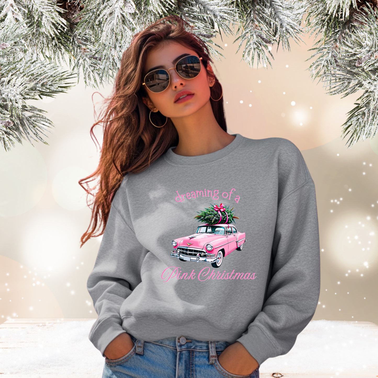 Dreaming Of A Pink Christmas Crewneck Sweatshirt
