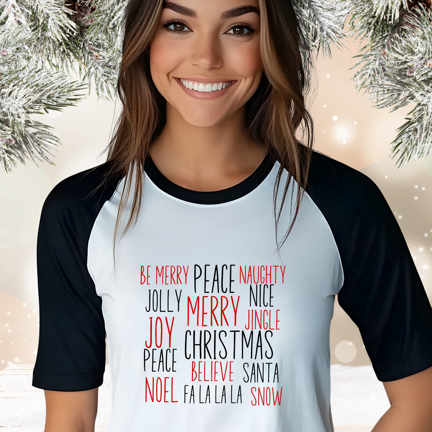 Festive Holiday Words Baseball Tee