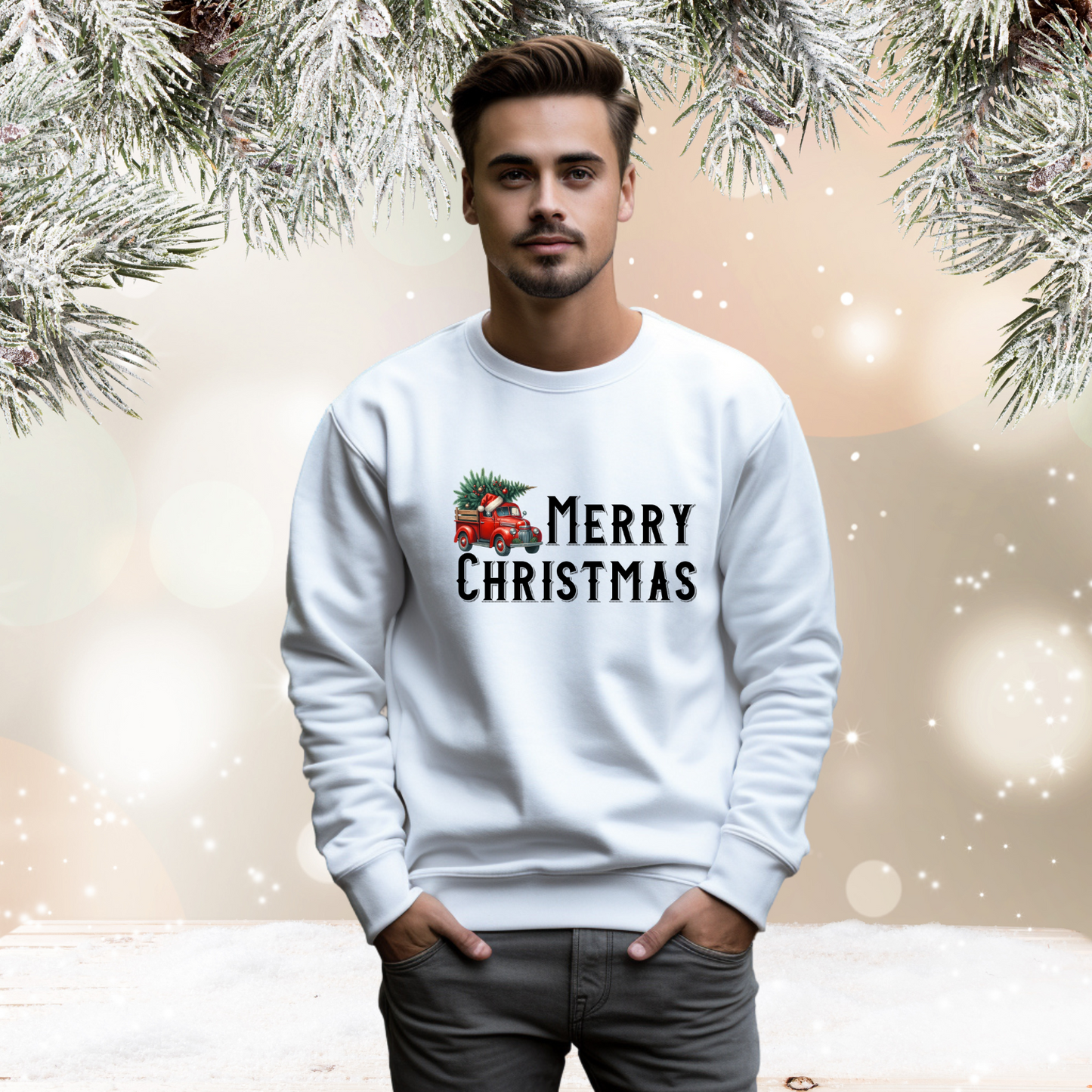 Merry Christmas Vintage Truck Crewneck Sweatshirt
