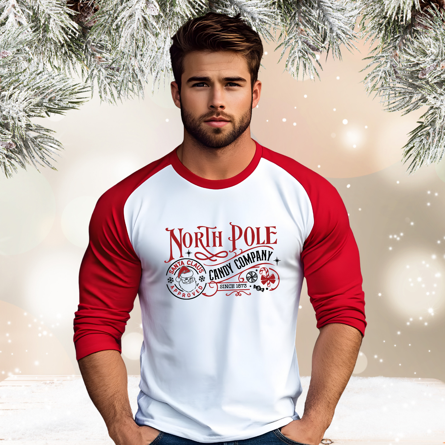 North Pole Candy Company Baseball Tee