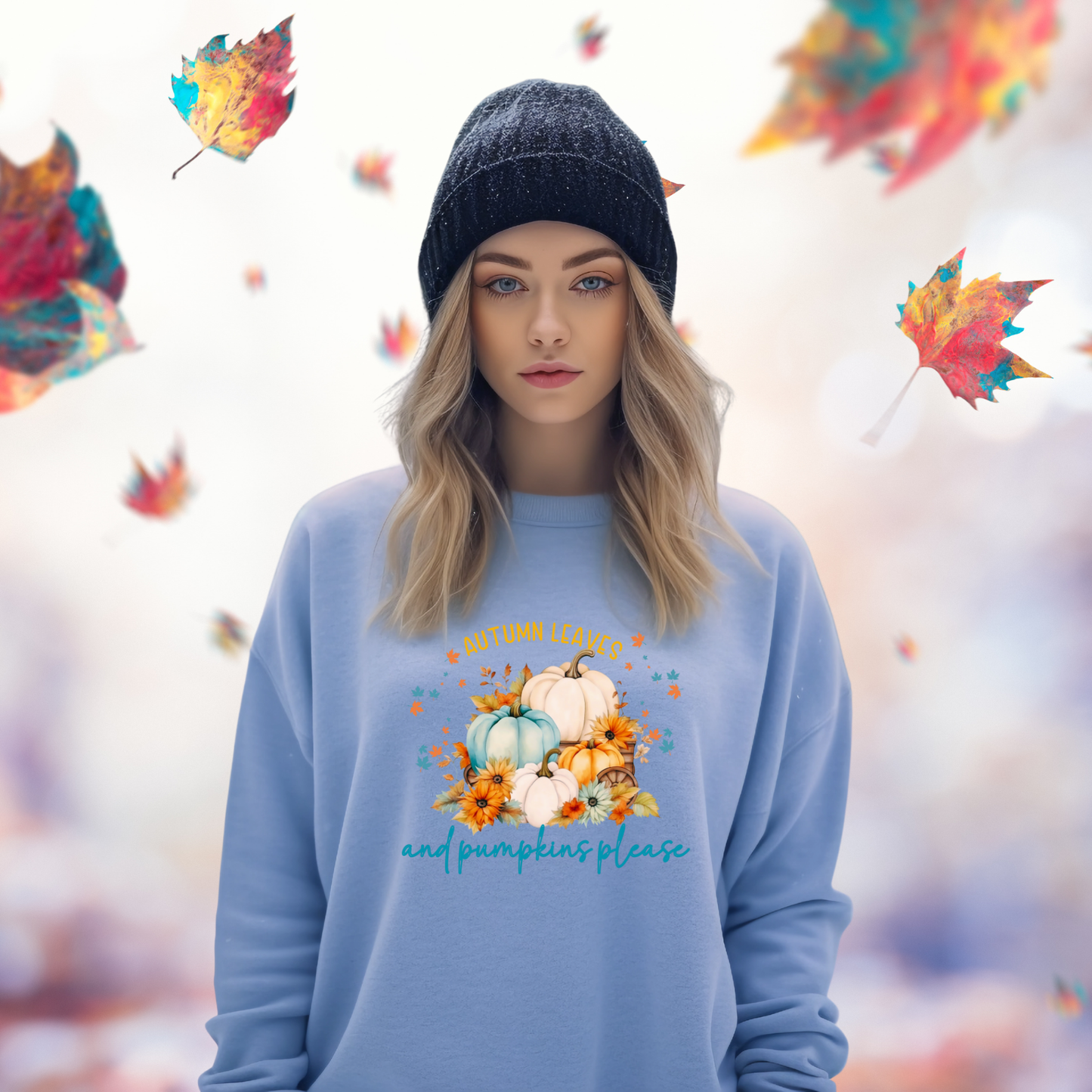 Autumn Leaves & Pumpkins Please Crewneck Sweatshirt