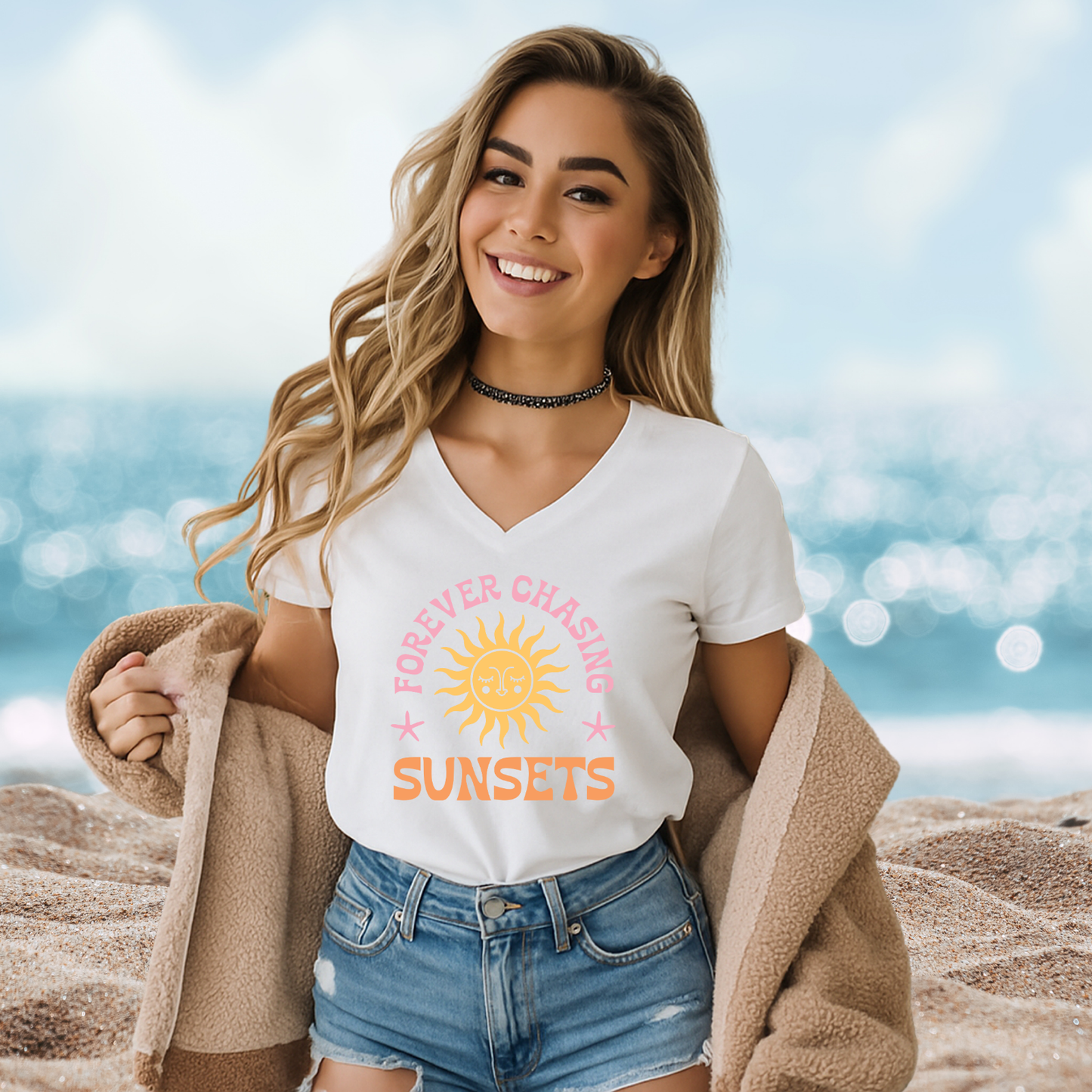 Forever Chasing Sunsets V-Neck Tee