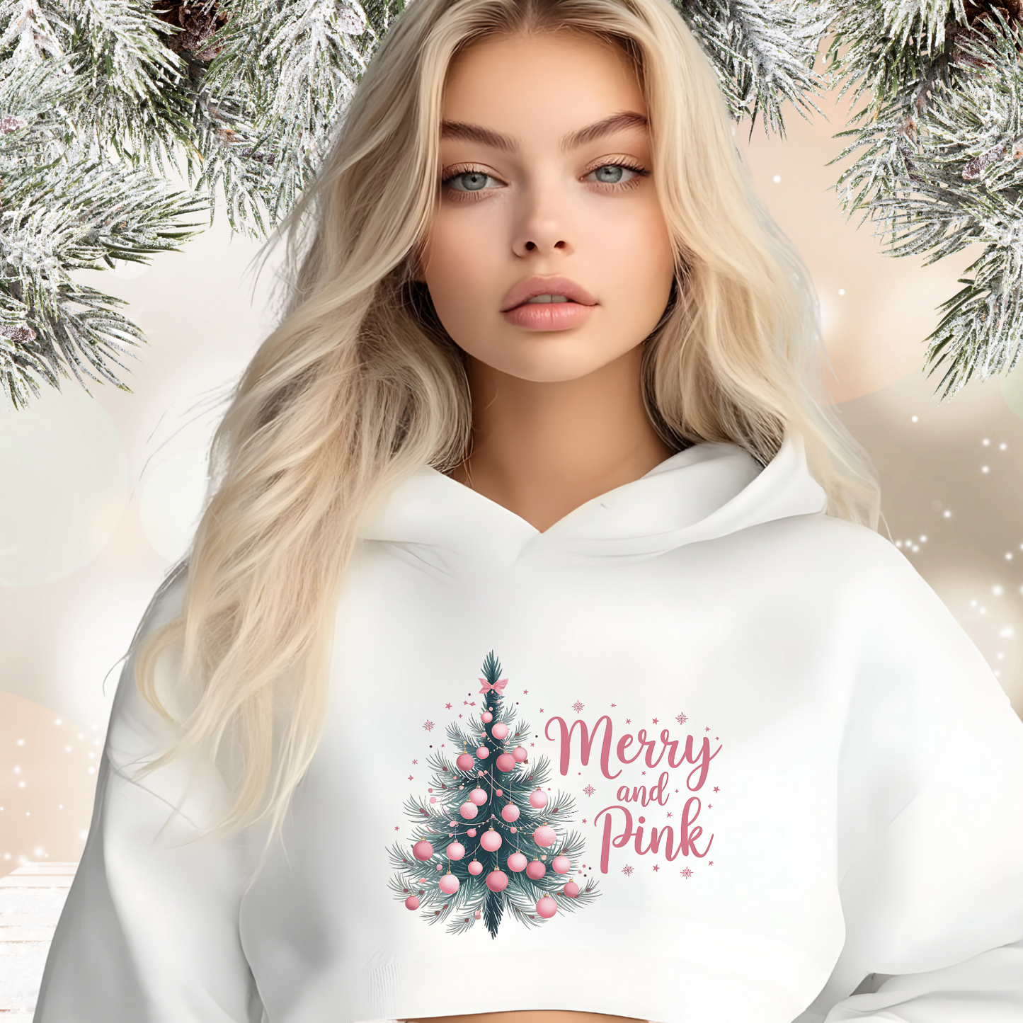 Merry And Pink Crop Hoodie