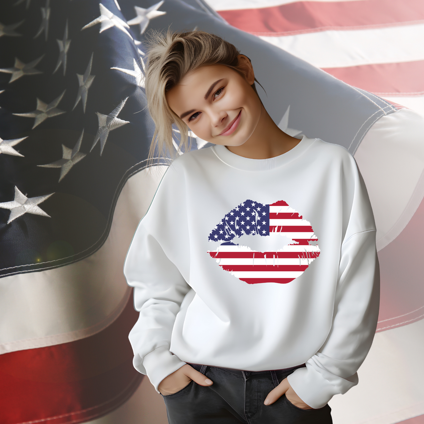 American Flag Lips Crewneck Sweatshirt