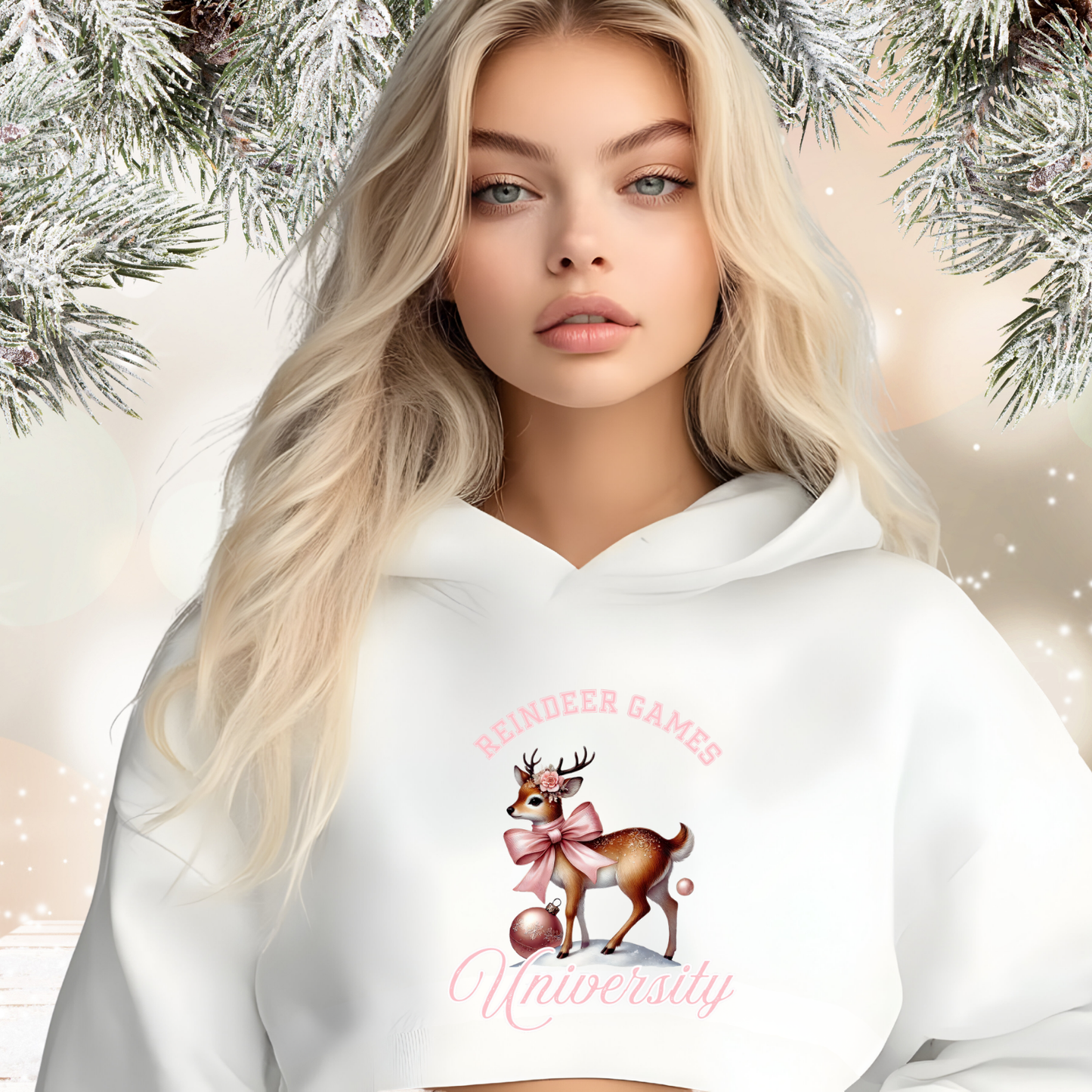 Reindeer Games University Crop Hoodie