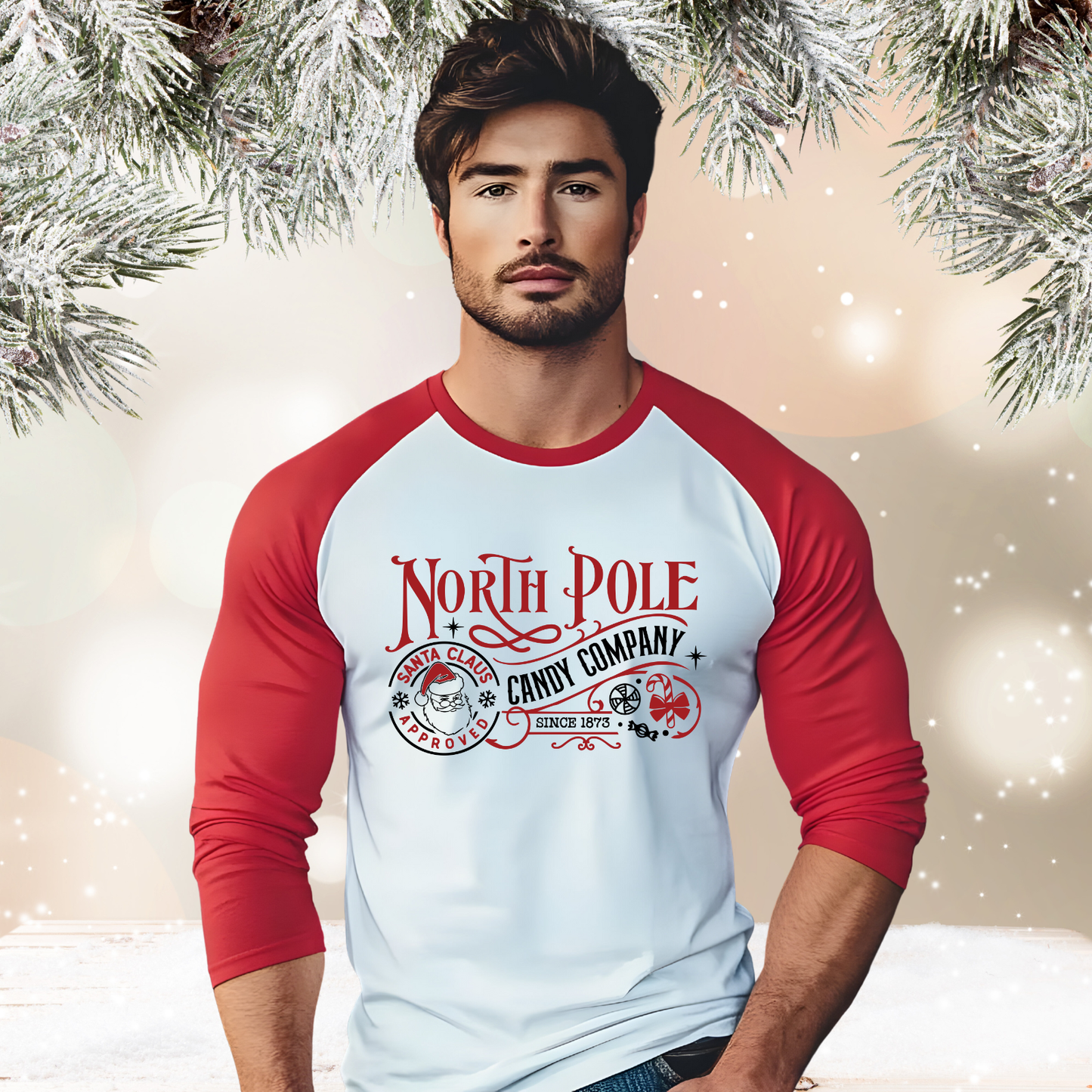 North Pole Candy Company Baseball Tee