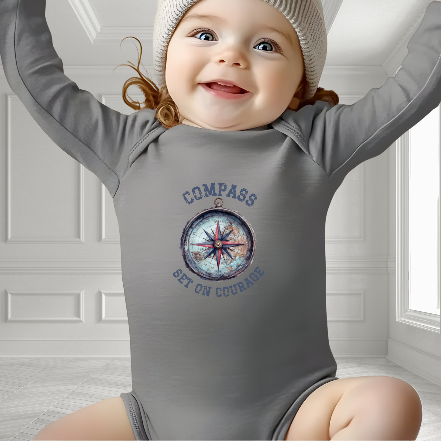 Compass Set On Courage Infant Long Sleeve Onesie