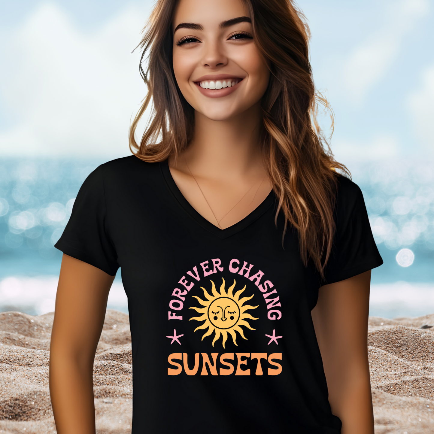 Forever Chasing Sunsets V-Neck Tee