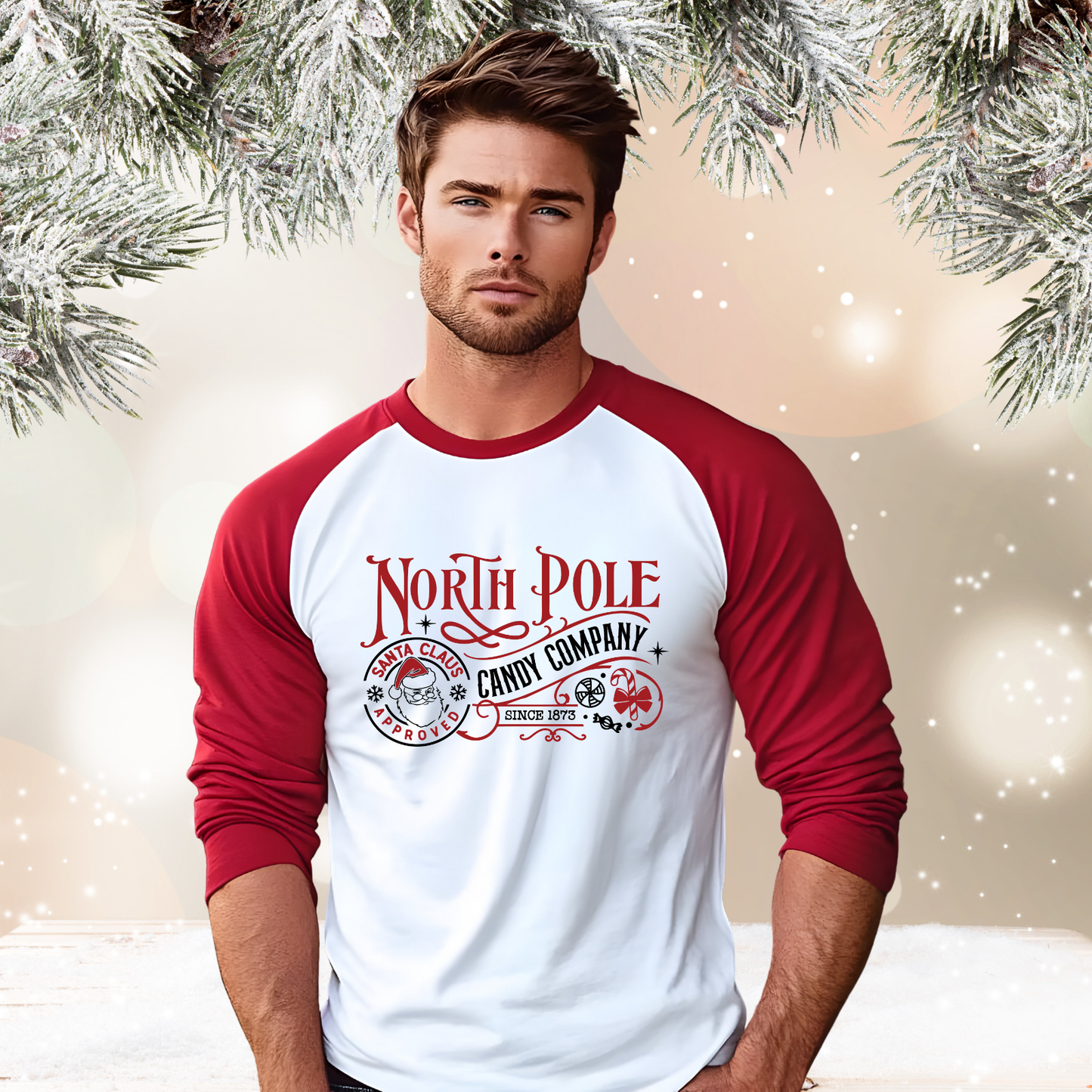 North Pole Candy Company Baseball Tee