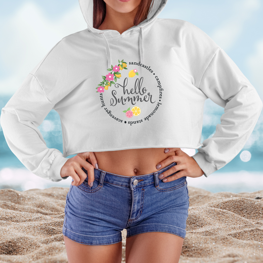 Hello Summer Sandcastles Crop Hoodie