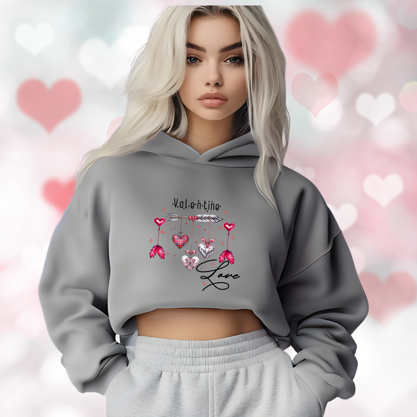 Valentine Love Crop Hoodie