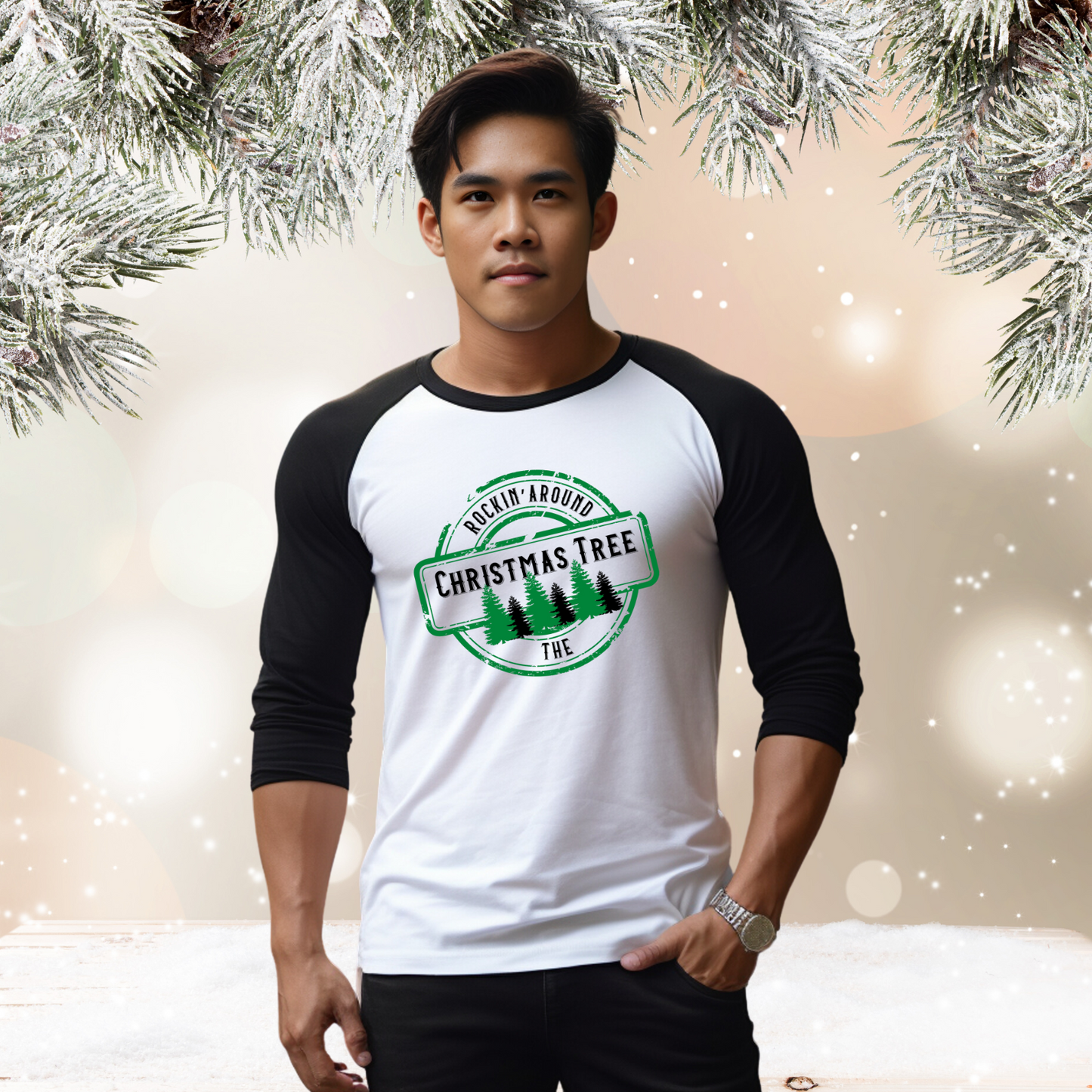 Rockin’ Around The Christmas Tree Baseball Tee