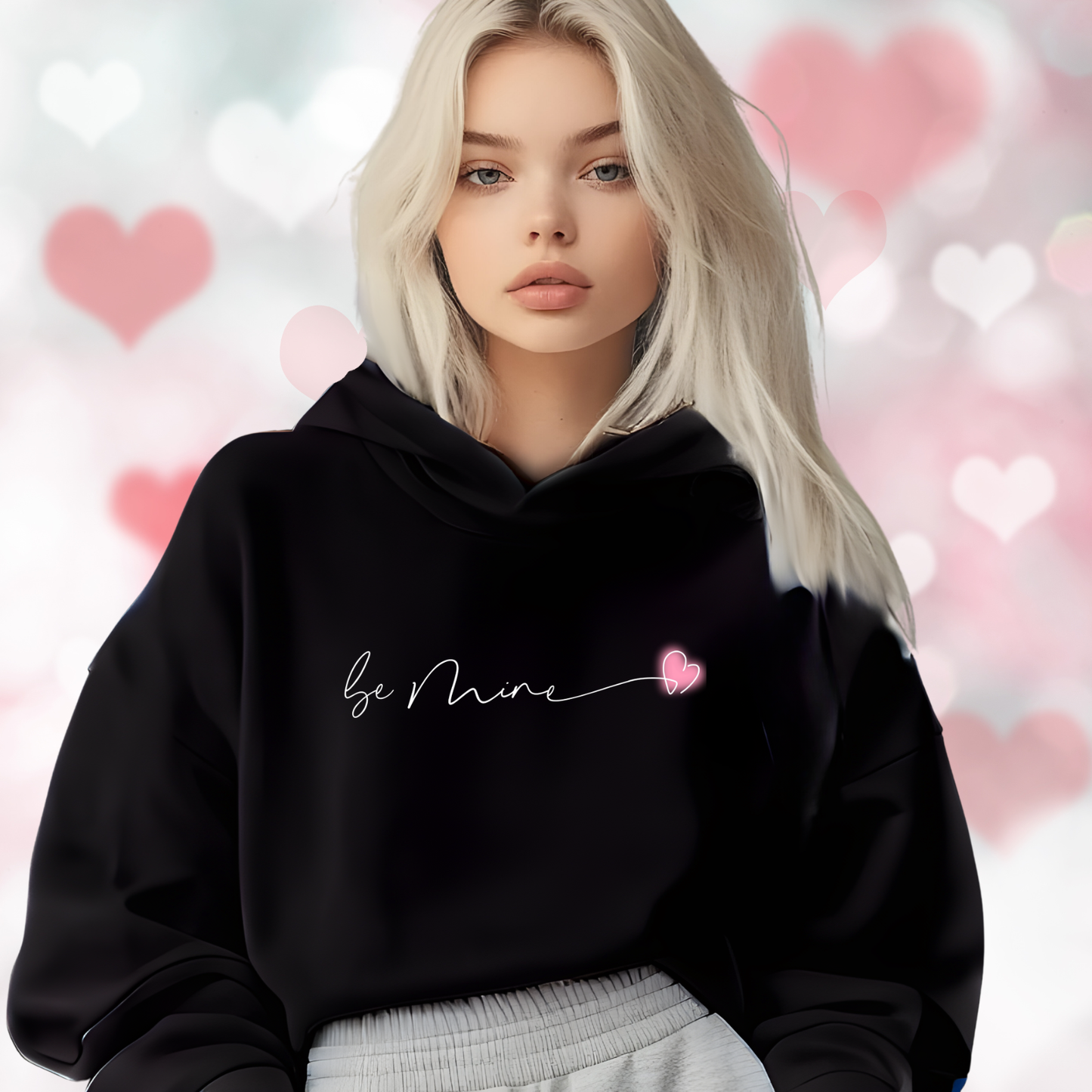 Be Mine Pink Heart Crop Hoodie