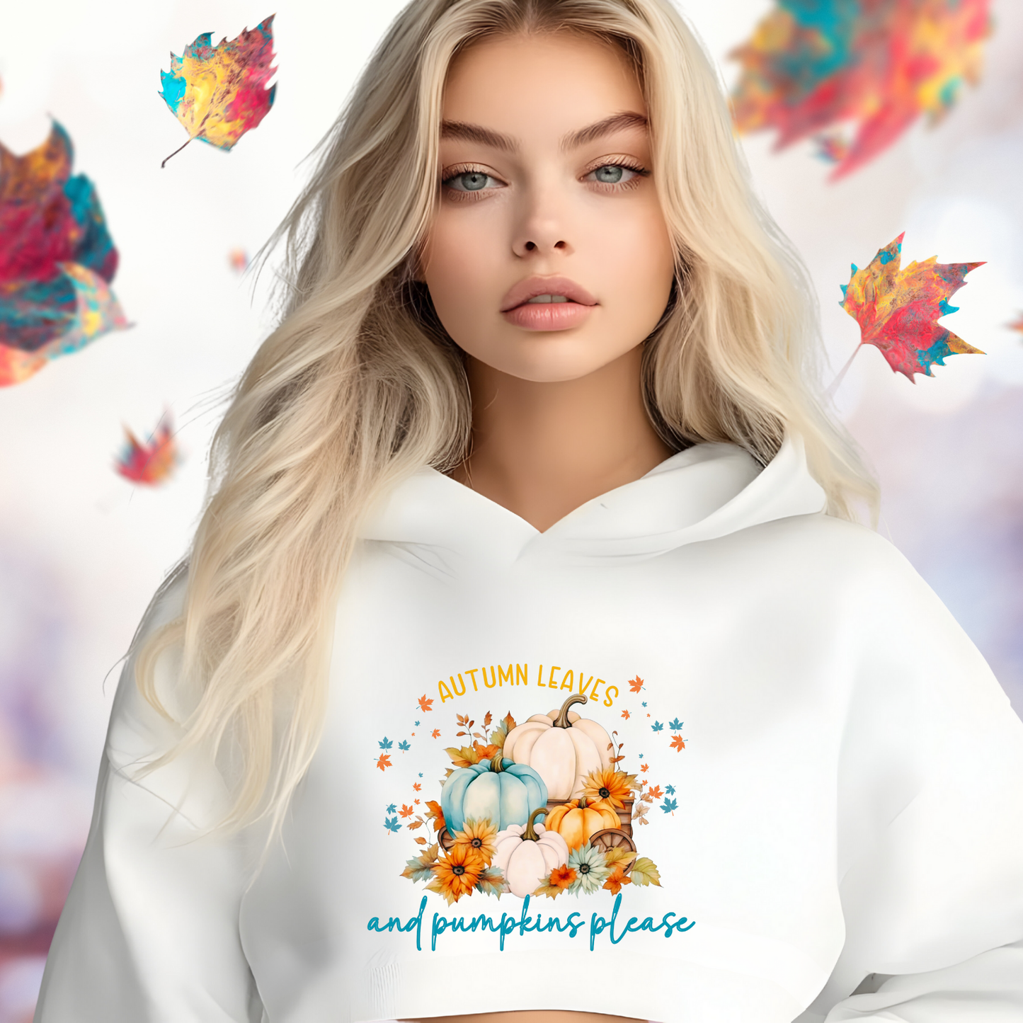 Autumn Leaves & Pumpkins Please Crop Hoodie