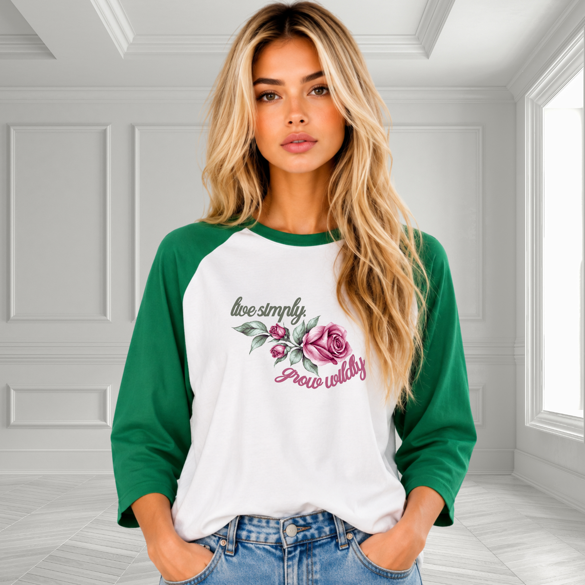Live Simply, Grow Wildly Baseball Tee