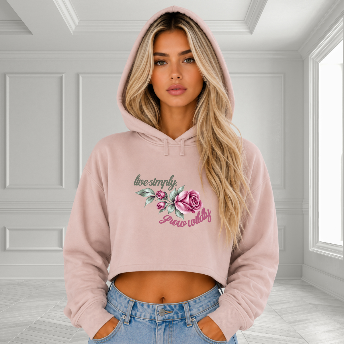 Live Simply, Grow Wildly Crop Hoodie