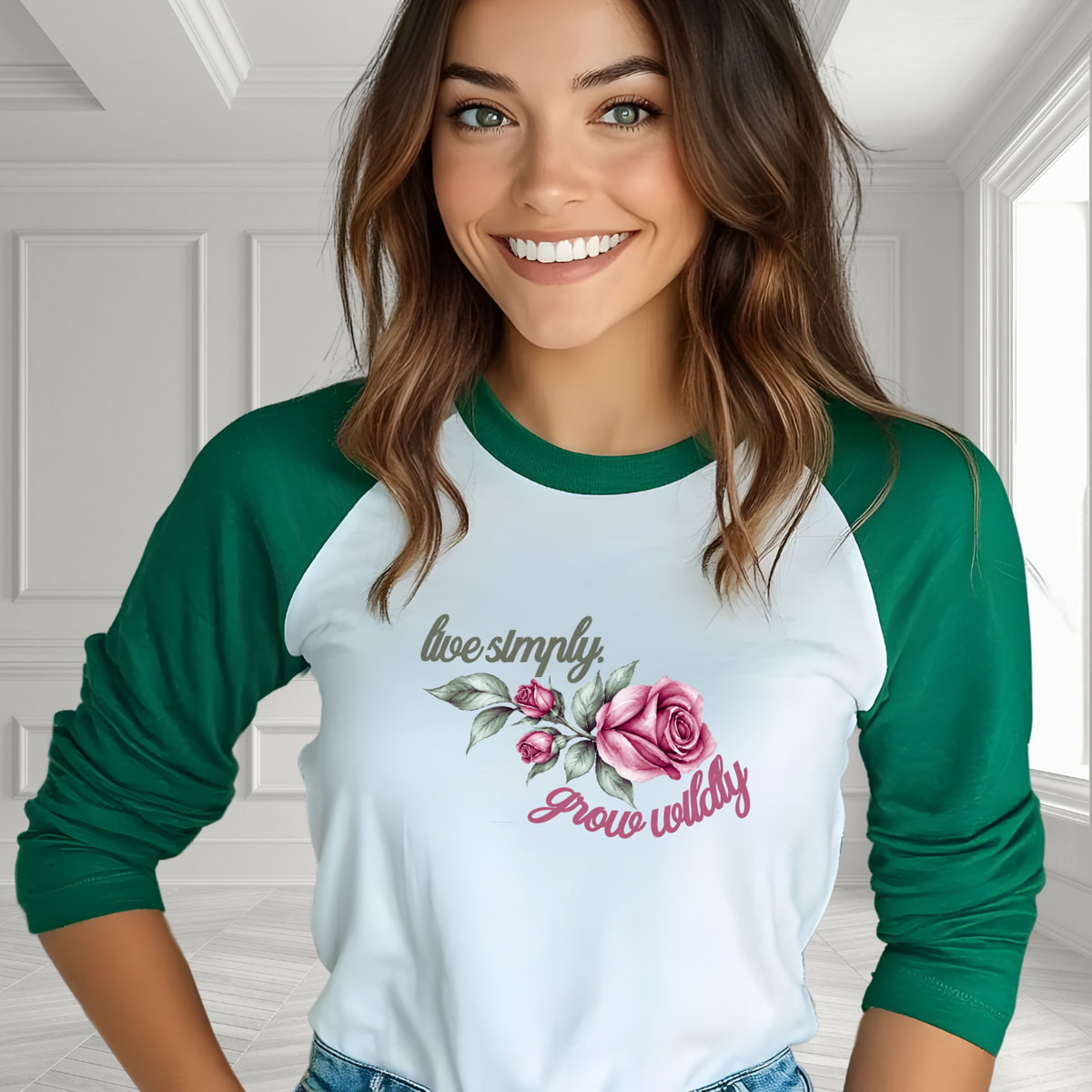 Live Simply, Grow Wildly Baseball Tee