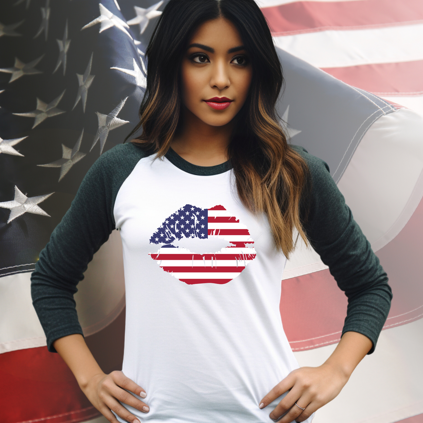 American Flag Lips Baseball Tee